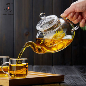 DianTong 600ml 800ml heat resistant clear borosilicate glass tea pot glass teapot with glass infuser and warmer