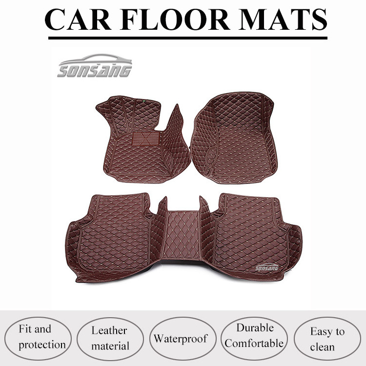 Small Quantity Customized 3D 5D Car Mat Factory Cheap Full Wrapped Faux Leather Car Floor Mat for five seats