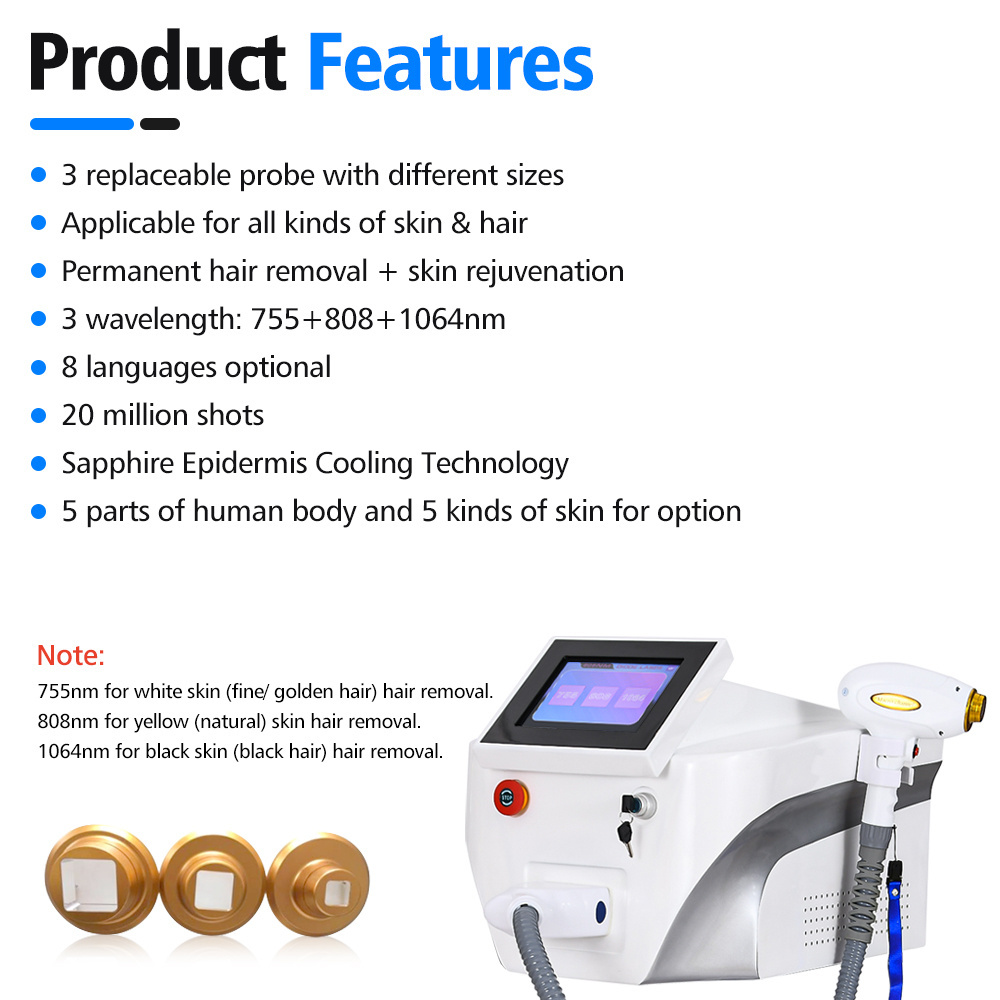 Professional 3 Wavelength 808nm Diode Laser Hair Removal Machine for Sale High Power Laser Machine for Hair Erasion