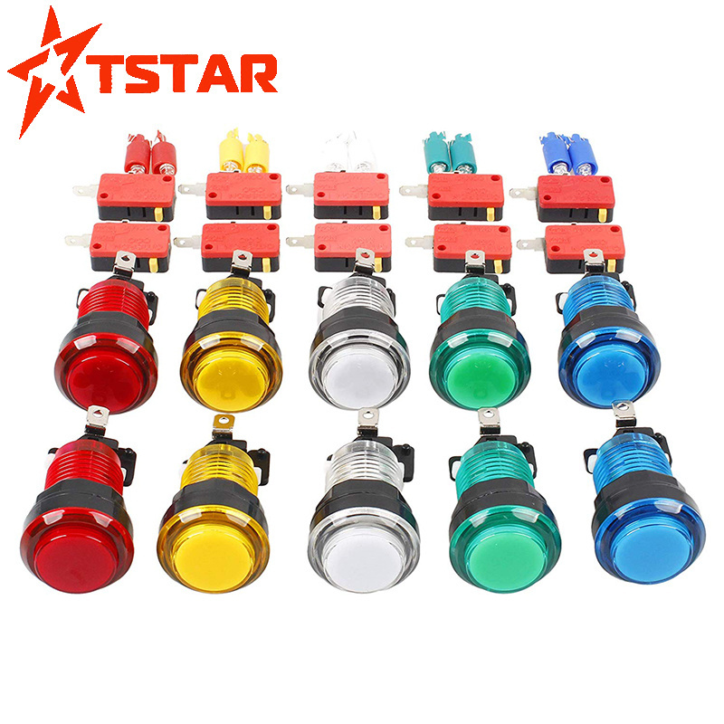 33mm transparent no delay illuminated switches arcade push button with LED