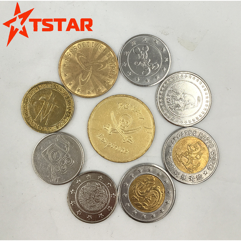 Cheap OEM ODM coin custom printed different size different metal arcade token coins washing machine coin