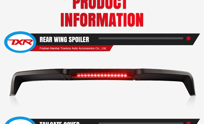 Rear Wing Spoiler Tailgate Cover Lamp Cover with LED other exterior accessories for Toyota Hilux 2021- Revo Rocco 2015-