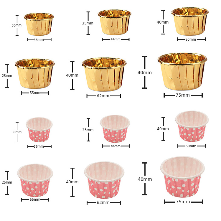 Bakery Supply Disposable Metallic Baking Cupcake Liners Standard Paper Aluminum Foil Paper Cupcake Cups