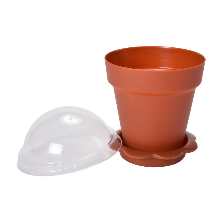 Custom Plastic cups disposable 200ml Pot yogurt cups with base and lid for flower or dessert