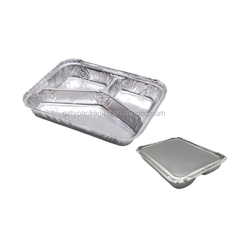 3 Compartment Disposable Food Aluminum Containers Foil Trays With Lids For Fast Food