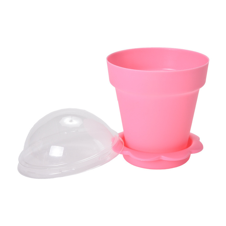 Custom Plastic cups disposable 200ml Pot yogurt cups with base and lid for flower or dessert