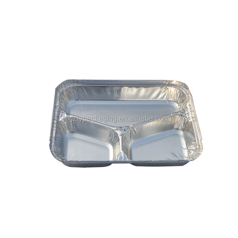 3 Compartment Disposable Food Aluminum Containers Foil Trays With Lids For Fast Food