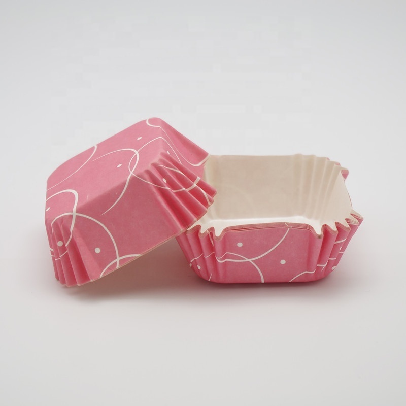 Wholesale custom printed baking cup liners square pink cupcake liners