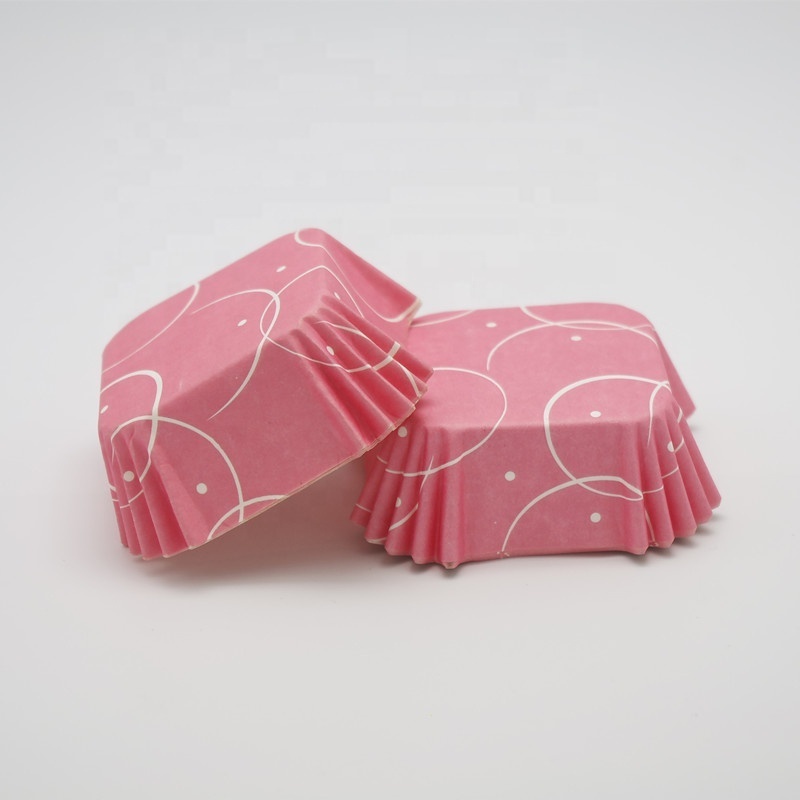 Wholesale custom printed baking cup liners square pink cupcake liners