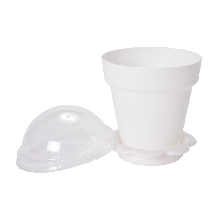 Custom Plastic cups disposable 200ml Pot yogurt cups with base and lid for flower or dessert