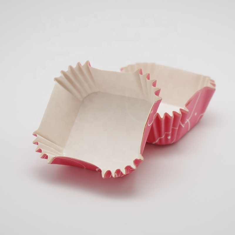 Wholesale custom printed baking cup liners square pink cupcake liners