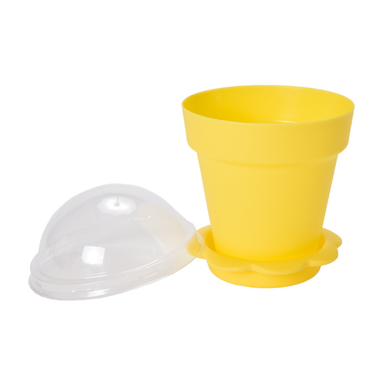 Custom Plastic cups disposable 200ml Pot yogurt cups with base and lid for flower or dessert