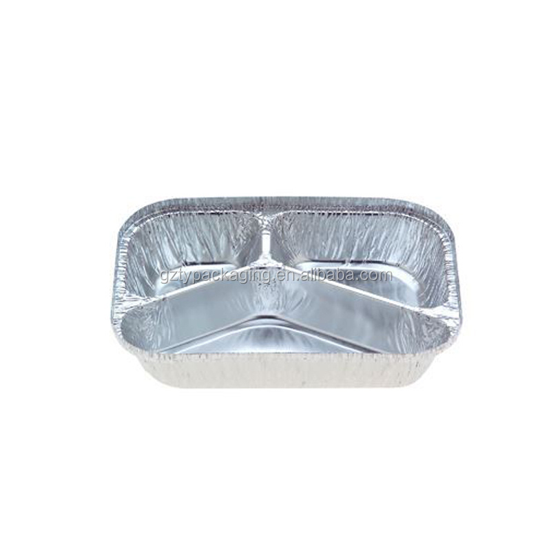 3 Compartment Disposable Food Aluminum Containers Foil Trays With Lids For Fast Food