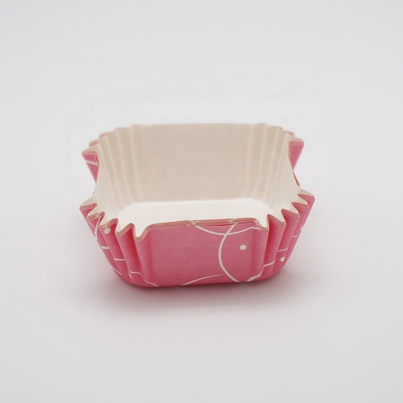 Wholesale custom printed baking cup liners square pink cupcake liners