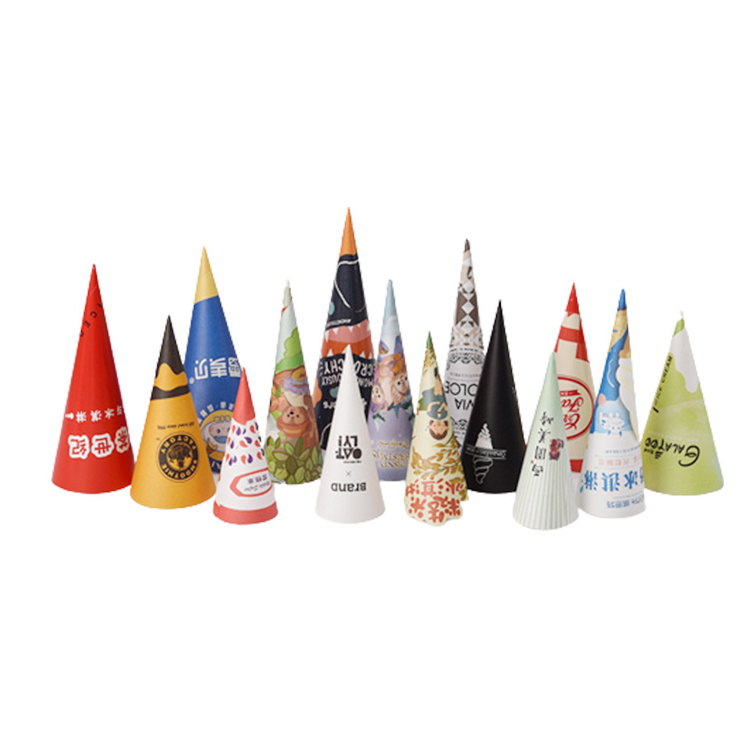 Disposable Eco Friendly Custom printed 18-22 Degree Ice Cream Cone Paper Wrapping Cone Sleeves