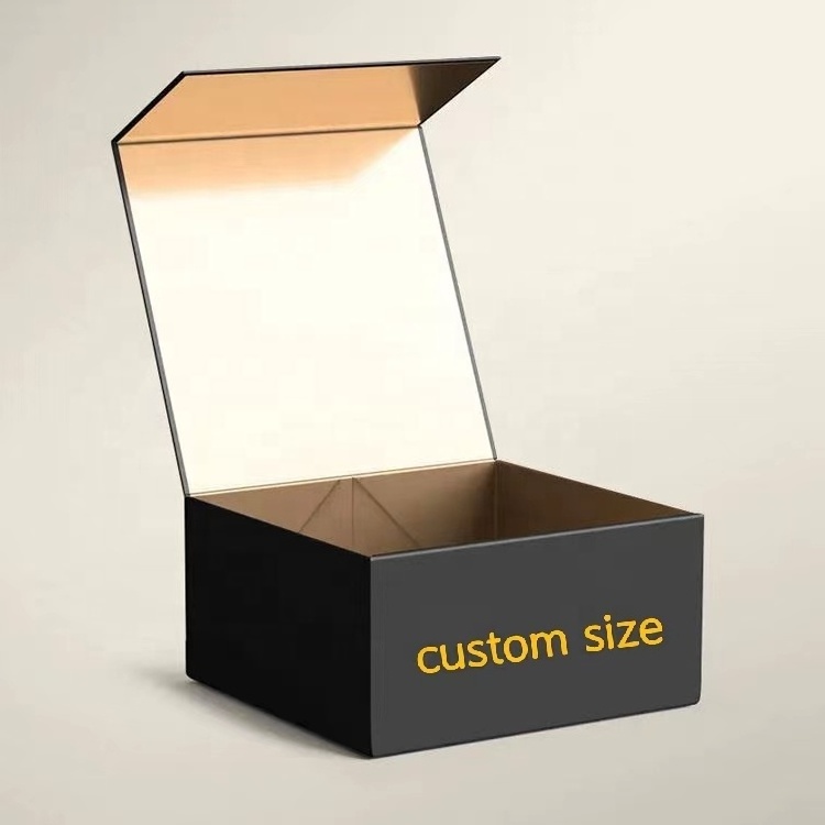 Rigid Paper Cardboard Black Simple Empty Packaging Magnetic Closure Custom Black Shoe Foldable Magnetic Paper Gift Box With Logo