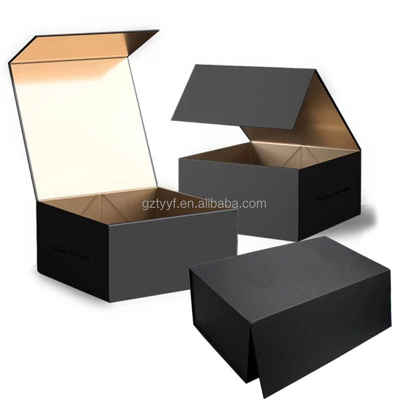 Rigid Paper Cardboard Black Simple Empty Packaging Magnetic Closure Custom Black Shoe Foldable Magnetic Paper Gift Box With Logo