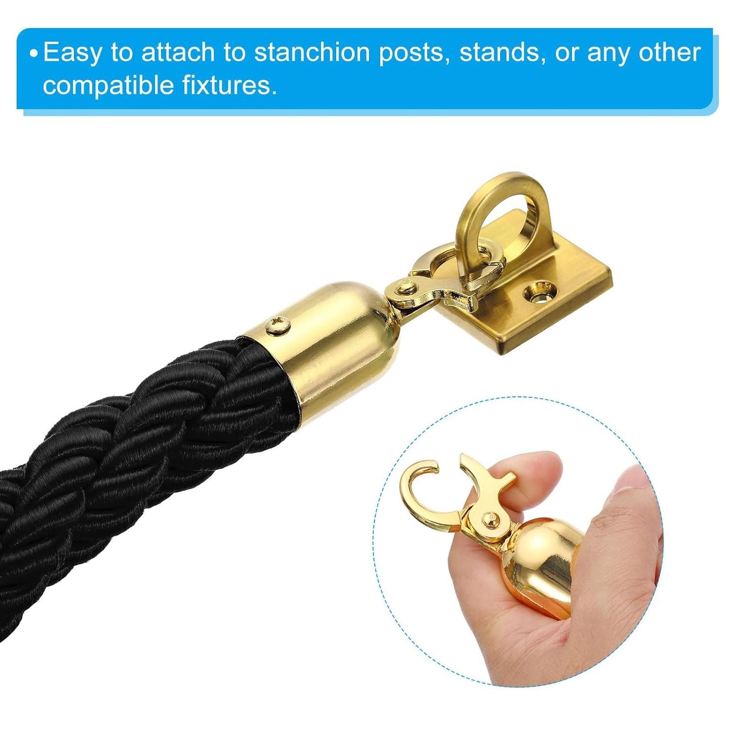 2 Pack 1.5m/5Ft Barrier Rope Twisted Post Ropes with Snap Hooks for Posts Stands Queue Divider Crowd Control of Hotel