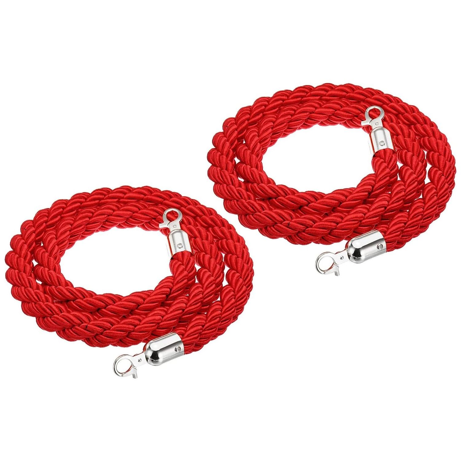 2 Pack 1.5m/5Ft Barrier Rope Twisted Post Ropes with Snap Hooks for Posts Stands Queue Divider Crowd Control of Hotel