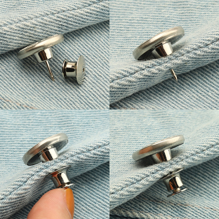 Oem Logo No Sew Nail-free Pin Jeans Buttons Without Nail Adjustable Detachable Studless Tack Instant Jeans Button For Jeans