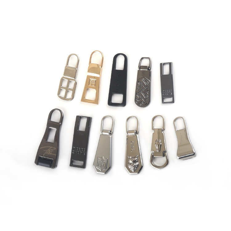 Luggage Bag Accessory Zippers Sliders Manufacturers #3 #5 #20 Custom Danem Jeans Brand Logo Embossed Metal Zipper Puller for Bag