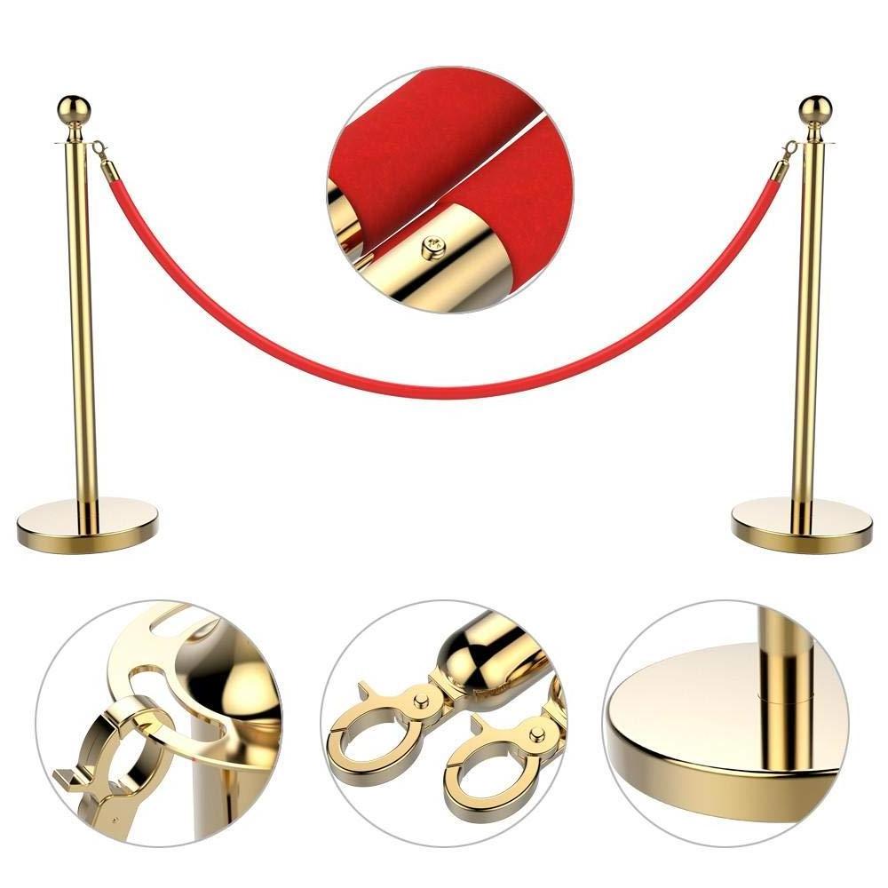 Ball Top Rope Crowd Control Gold Post Barrier Stanchion With Red Rope and Stanchion