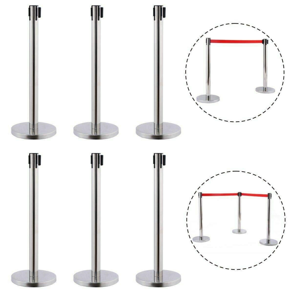 Security Crowd Control belt stanchion post bank queue line control barrier brushed silver queue stand