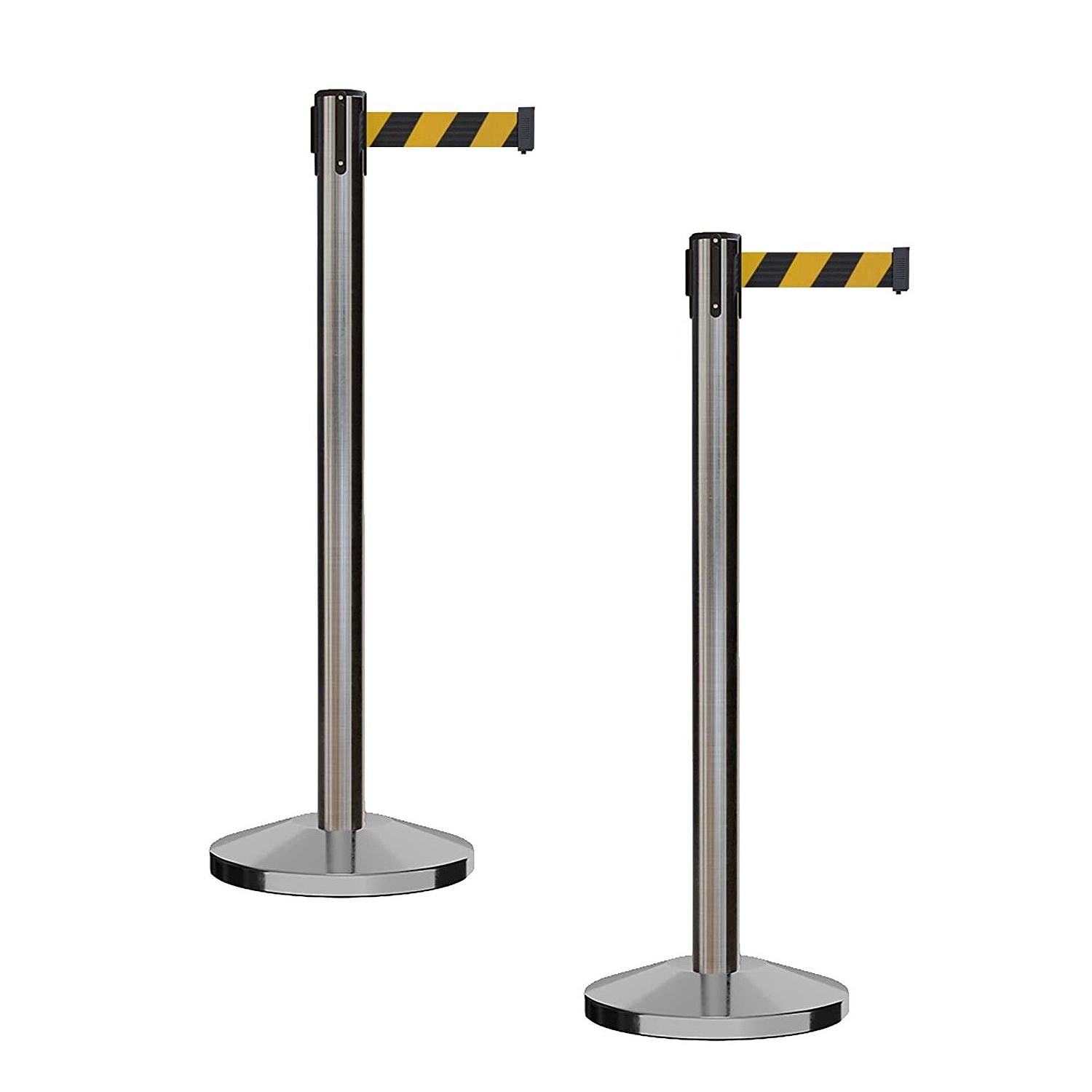 Security Crowd Control belt stanchion post bank queue line control barrier brushed silver queue stand