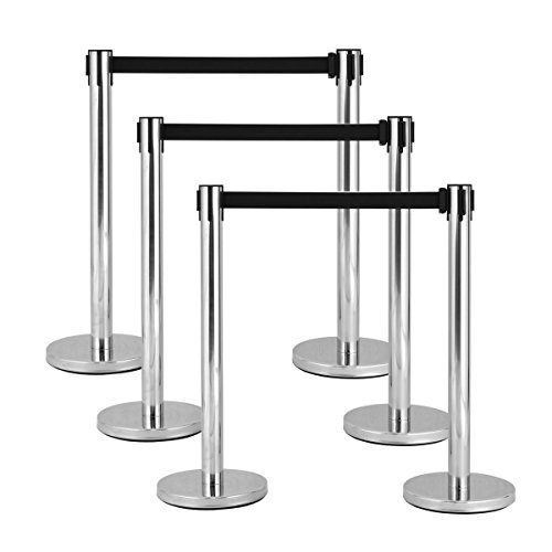 Security Crowd Control belt stanchion post bank queue line control barrier brushed silver queue stand