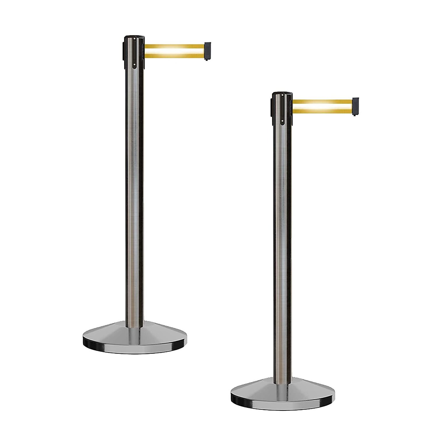 Security Crowd Control belt stanchion post bank queue line control barrier brushed silver queue stand