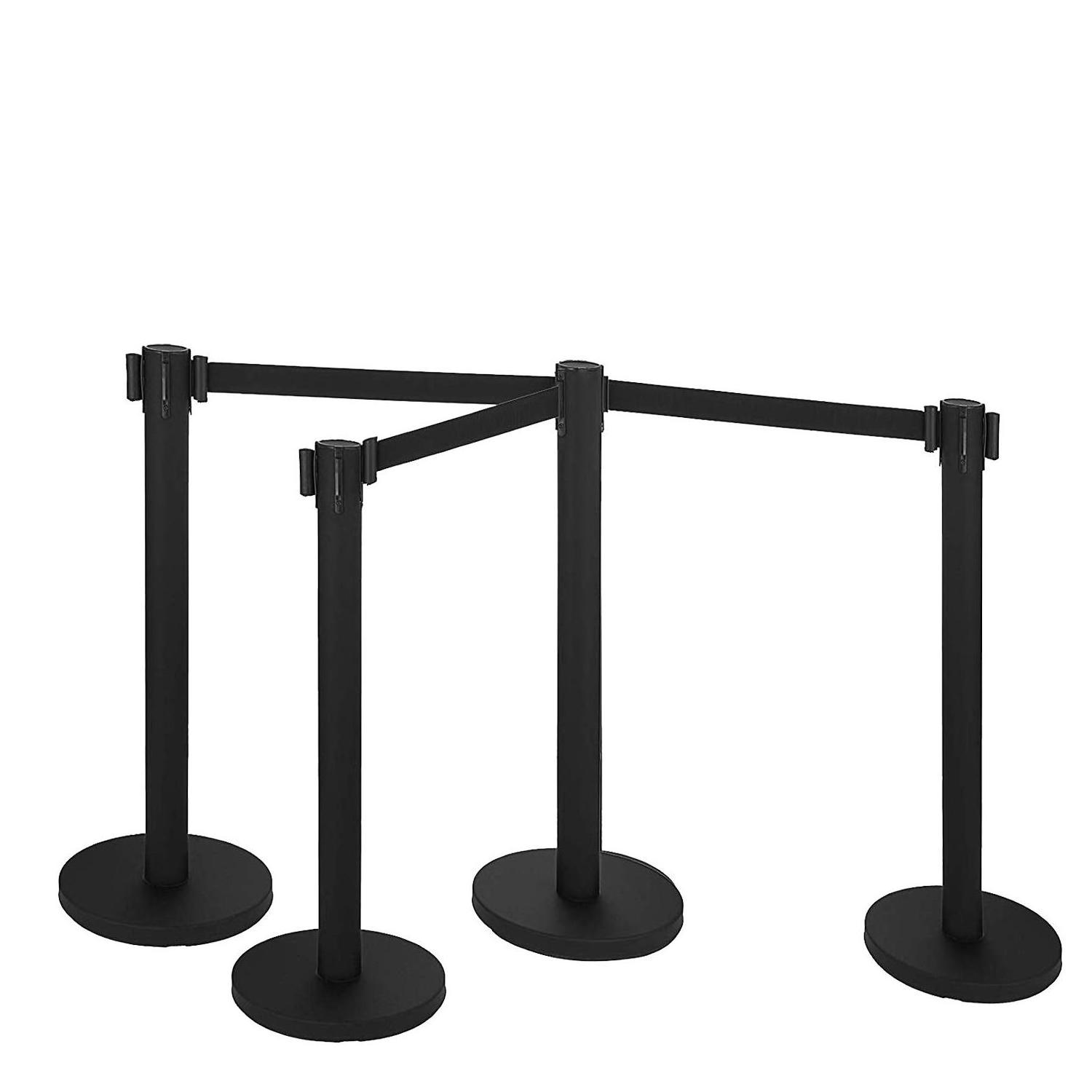 Retractable Belt Queue Divider Stand airport queueing pole black stanchion