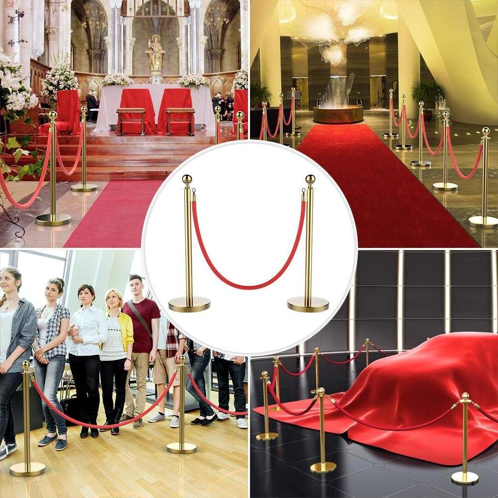 Ball Top Rope Crowd Control Gold Post Barrier Stanchion With Red Rope and Stanchion