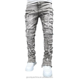 Wholesale Cheap Prices Custom Logo men straight jeans trousers stacked denim jeans pants men skinny raw denim jeans