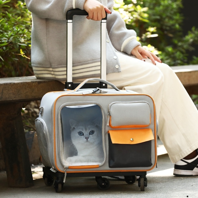 4in1 Cat Bag Pet Backpack Outside Transparent Large Capacity Luggage Pet Trolley  Bag With Pulleys Pet Bag Travel Carrier