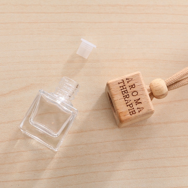 8ml Air Freshener Perfume Diffuser Empty Clear Frosted Square Car Hanging Perfume Bottle With Triangle Wooden Cap