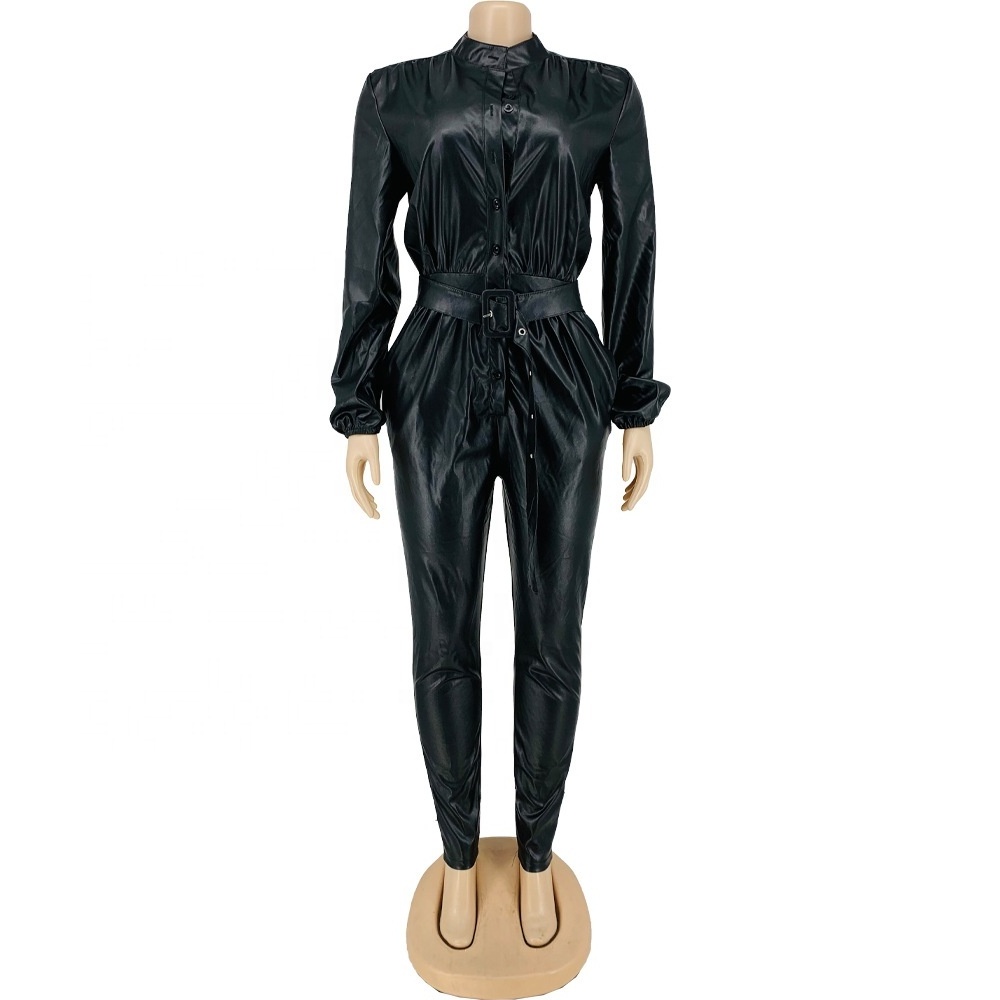 lady leather jumpsuit black leather jumpsuit for women faux leather jumpsuit