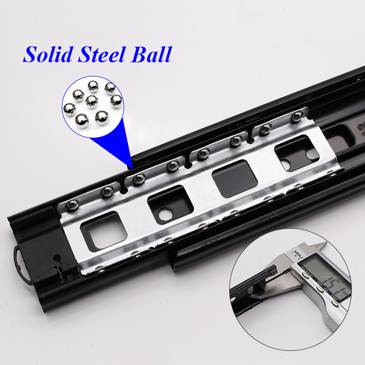 45mm Width Push to Open Soft Close Cabinet Drawer Guide 8-20 inch Black Full Extension Ball Bearing Drawer Slide