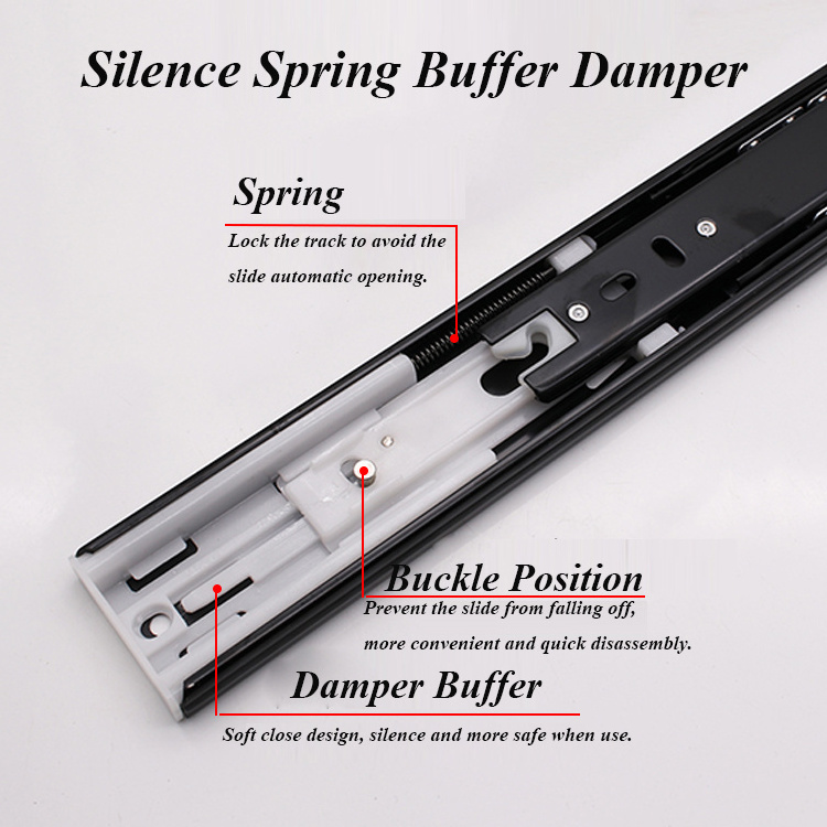 45mm Width Push to Open Soft Close Cabinet Drawer Guide 8-20 inch Black Full Extension Ball Bearing Drawer Slide