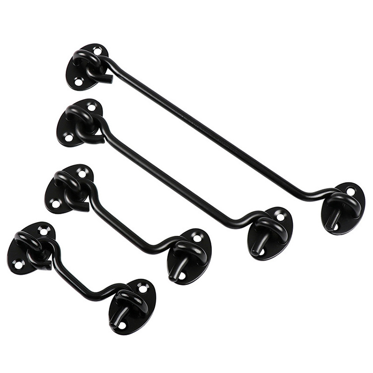 3 4 6 8 10 12 14 16 inch Black Hook and Eye Latch Heavy Duty Screen Latches Stainless Steel Cabin Hooks for Doors and Windows