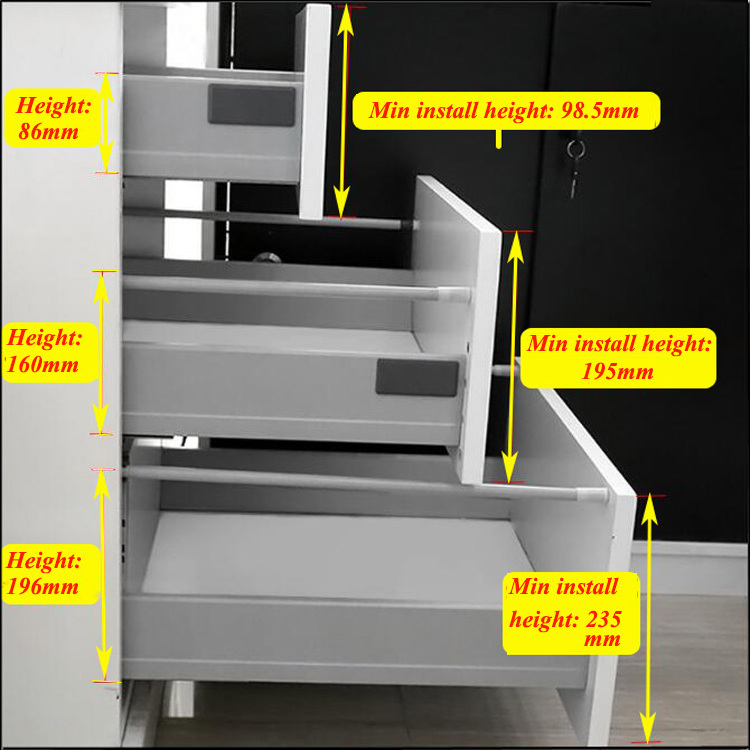 86 160 192 mm slim hydraulic full extension undermount tendem box drawer slides soft close kitchen tendem box drawer slide