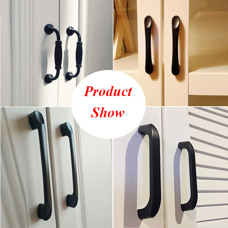 Black Furniture Hardware Kitchen Cabinet Drawer Pulls Handle Black Zinc Alloy Pulls Handles & Knobs