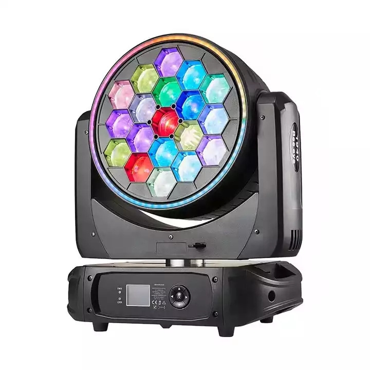 Vortex Kaleidoscope Effect 19*40W Big Bee Eye Led Wash Beam Moving Head with Colorful Led strip Lighting