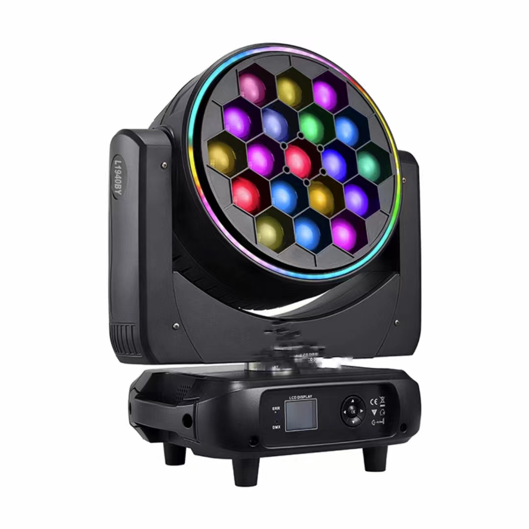 Vortex Kaleidoscope Effect 19*40W Big Bee Eye Led Wash Beam Moving Head with Colorful Led strip Lighting