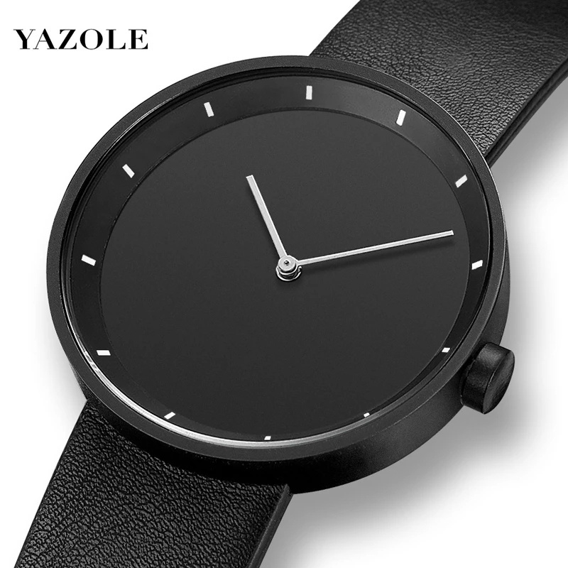 YAZOLE 523 new design black mens quartz watch original PU leather strap Waterproof analog display Simple Casual relogio musculio