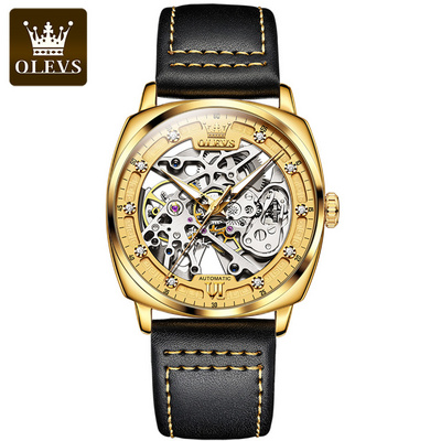 OLEVS 6651 new design men mechanical watch superior leather band Waterproof flying tourbillon watch Luminous rugged wrist watch