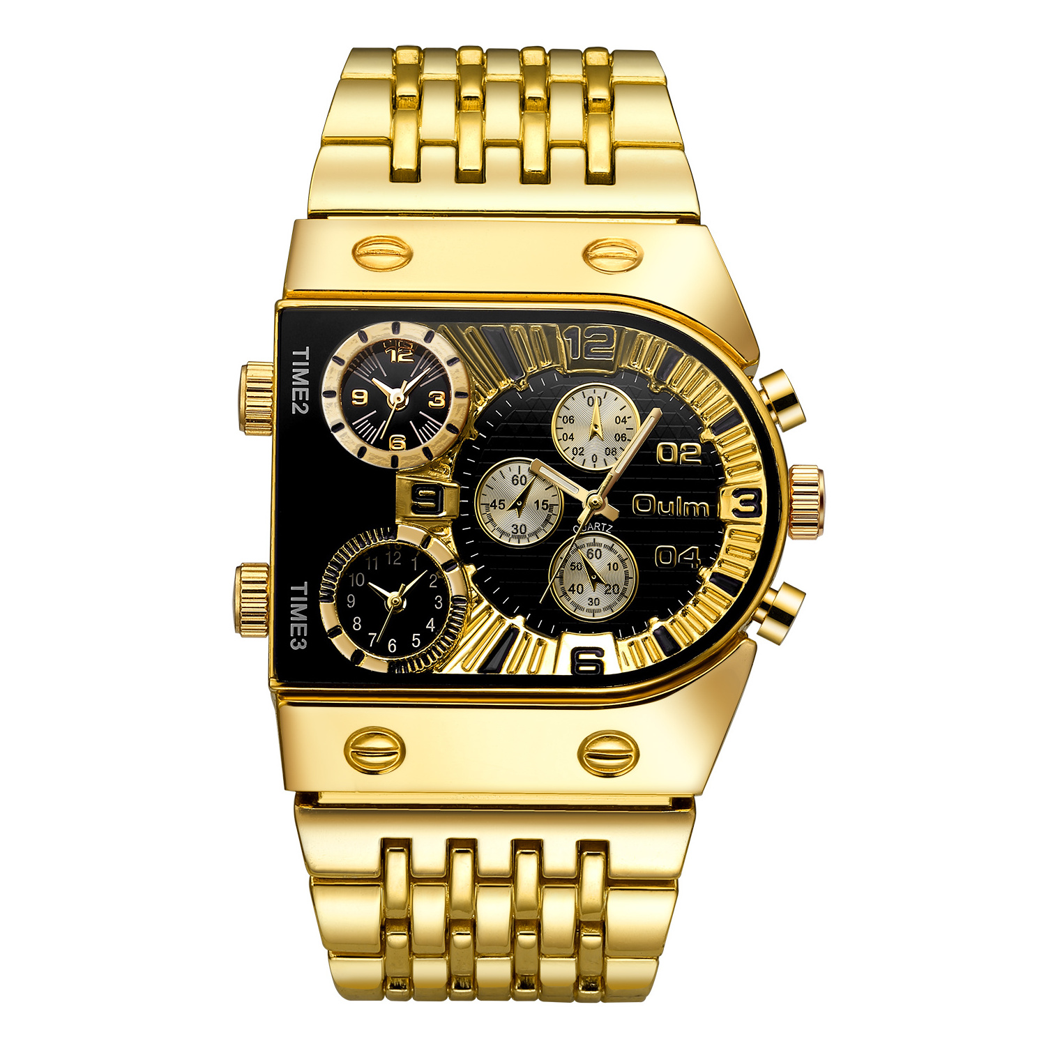 OULM 9315 presidential golden mens quartz watch stylish unique design dual time heavy duty high quality business watch factory