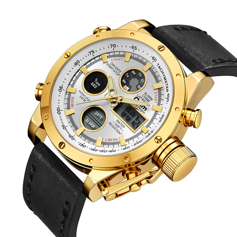 Oulm 3553 classy golden male quartz watch low price digital analog display Calendar Chronograph Tachymeter sports wrist watch