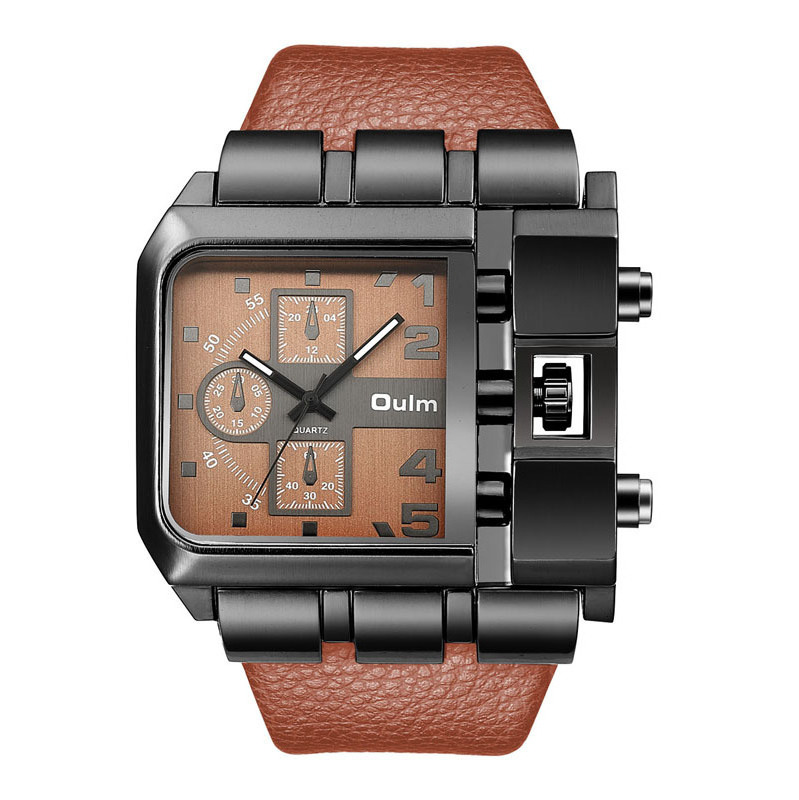 Oulm 3364 new design Custom Logo gents quartz watch excel PU leather strap 24 hour Chrono vintage sports relogio musculino