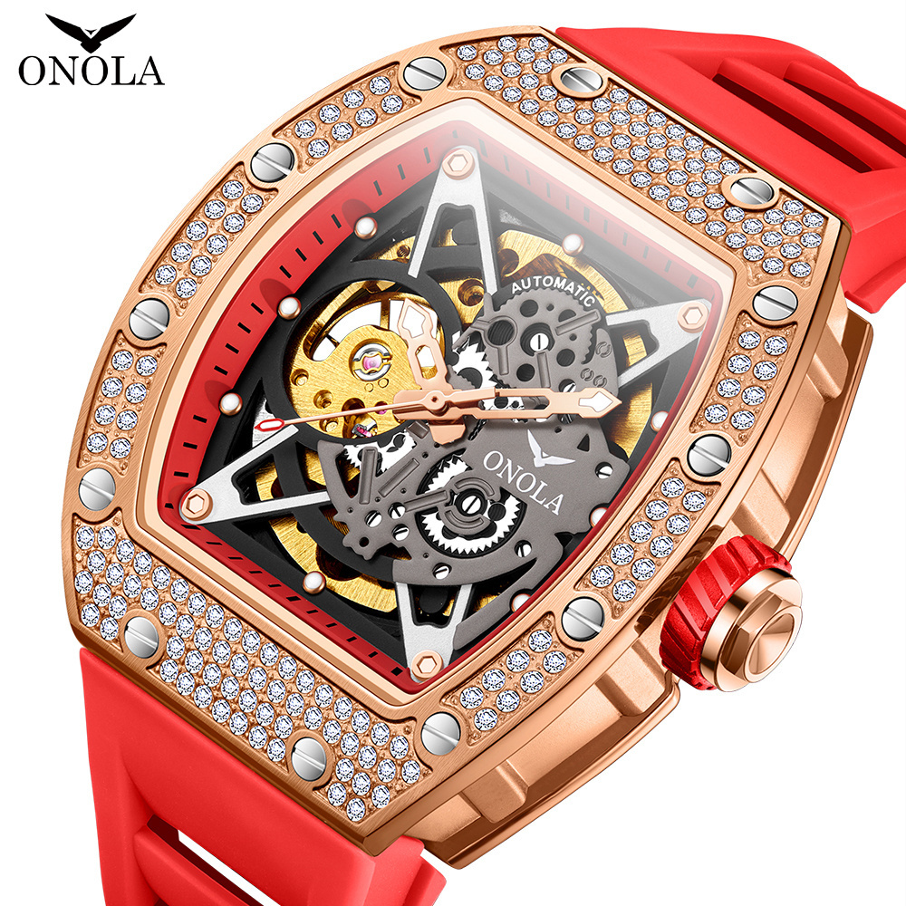 ONOLA  3838D new style dongguan mens mechanism watch creative Silicone strap waterproofing skeleton personality business watch c