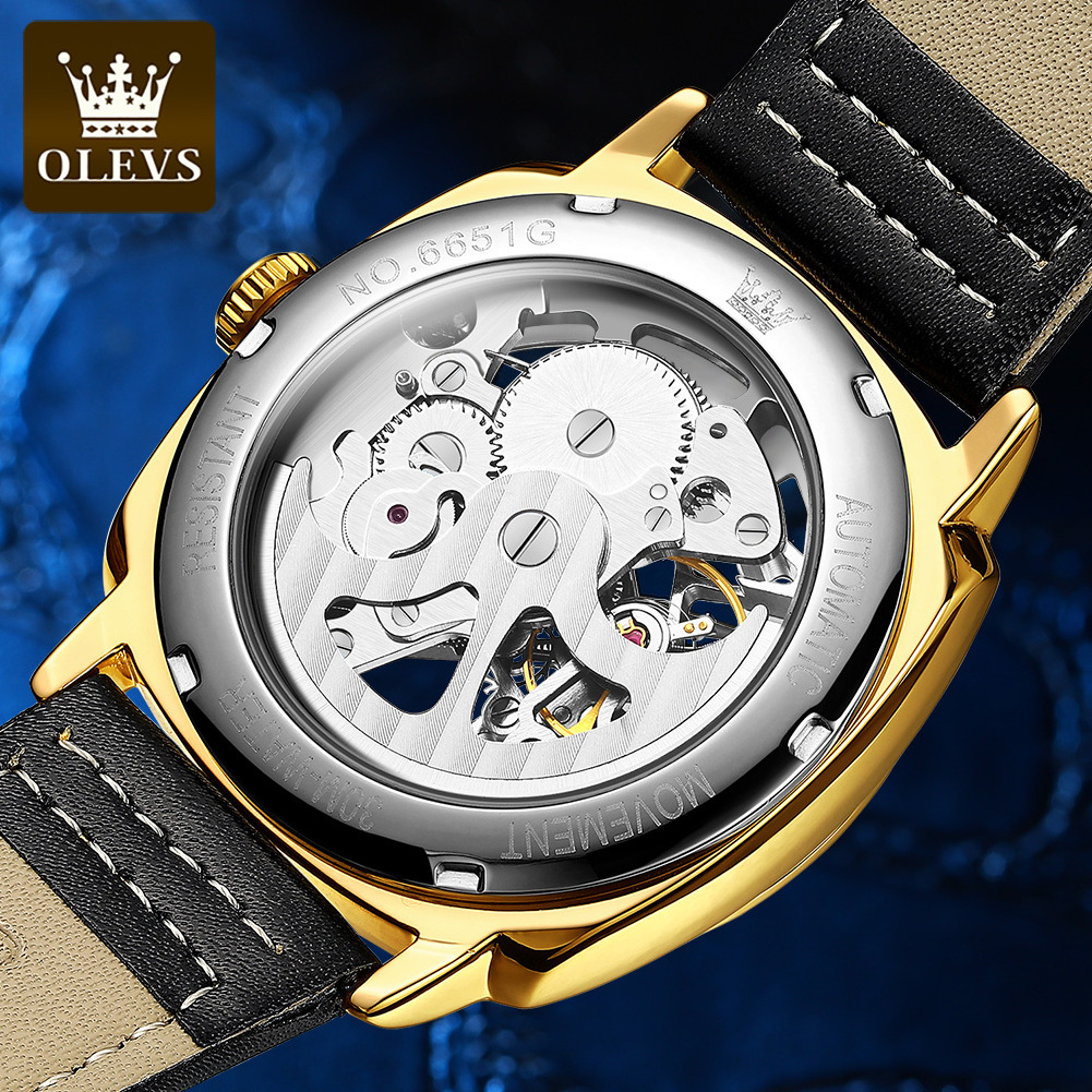 OLEVS 6651 new design men mechanical watch superior leather band Waterproof flying tourbillon watch Luminous rugged wrist watch